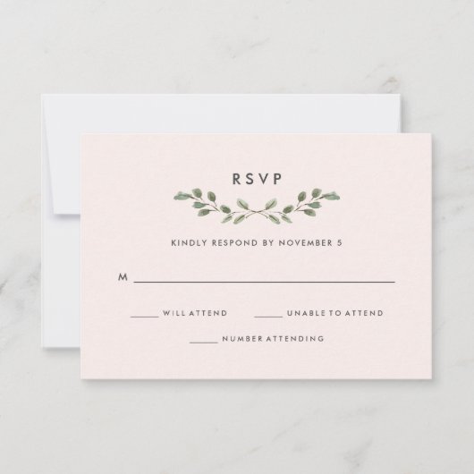 Minimale olievlek | Blush roze bruiloft RSVP Kaartje (Voorkant)