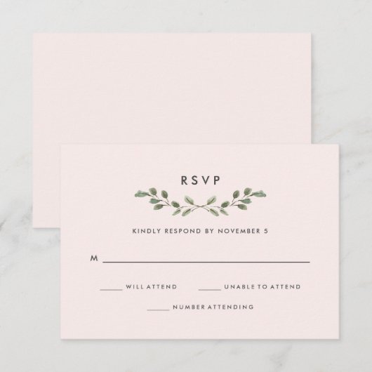 Minimale olievlek | Blush roze bruiloft RSVP Kaartje (Voorkant / Achterkant)