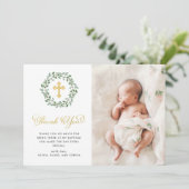 Minimale olievlek | Foto Baptisme en Gold Cross Bedankkaart (Staand voorkant)