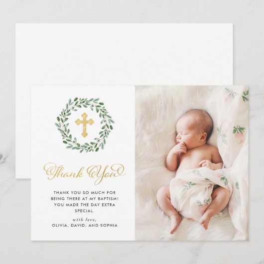 Minimale olievlek | Foto Baptisme en Gold Cross Bedankkaart (Voorkant / Achterkant)
