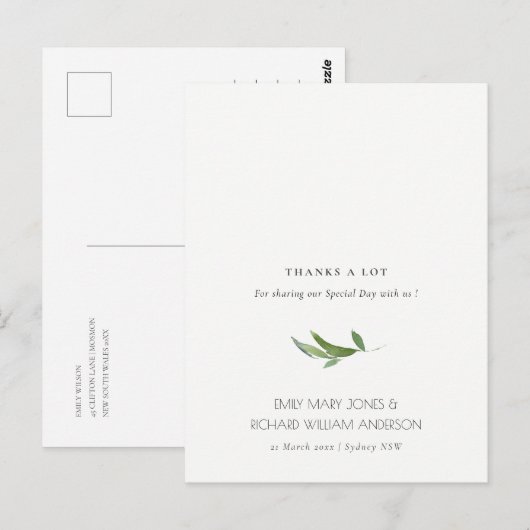 Minimale olievlek Greenery Wedding Bedankt Briefkaart (Voorkant / Achterkant)