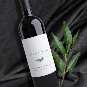 Minimale olievlek Greenery Wedding Bedankt Wijn Etiket