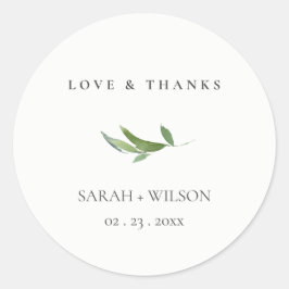 Minimale olievlek Greenery Wedding Love & Bedankt Ronde Sticker