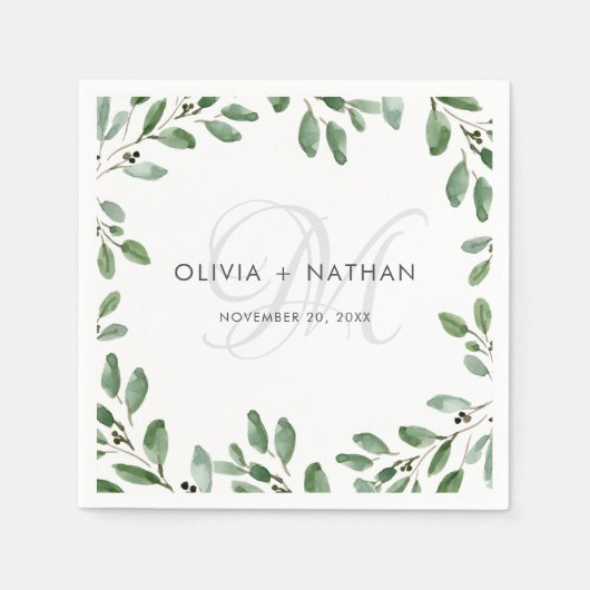 Minimale olievlek | Monogram bruiloft Servet (Voorkant)