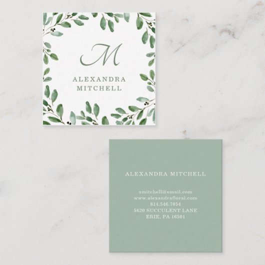 Minimale olievlek | Monogram Vierkante Visitekaartje (Voorkant / Achterkant)