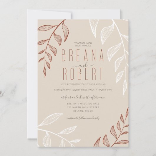 Minimale olievlek Rust Cream Wedding Kaart (Voorkant)