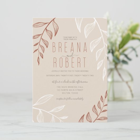Minimale olievlek Rust Cream Wedding Kaart (Staand voorkant)