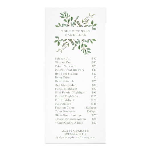 Minimale olievlek | Salon Price List Reclamekaart (Voorkant)