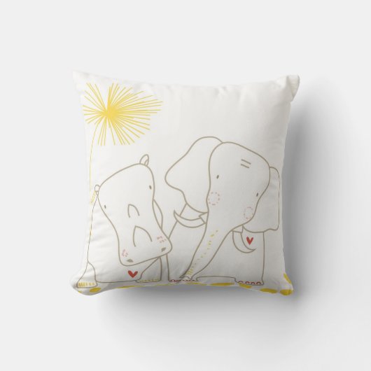 Minimale olifant en hippo - Geel en wit Kussen (Voorkant)