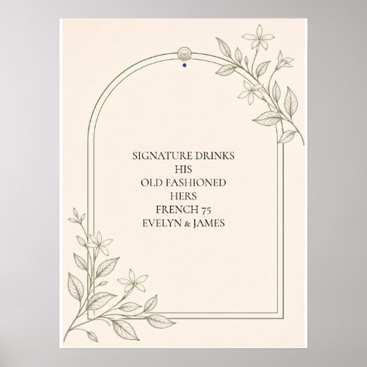 Minimale olijf botanische handtekeningdranken bord poster (Voorkant)