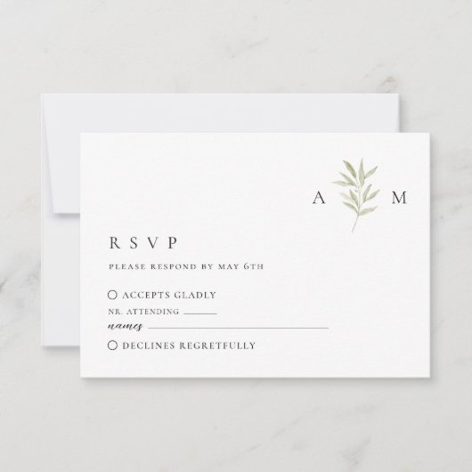 Minimale Olijf Monogram Huwelijk RSVP Kaart (Voorkant)