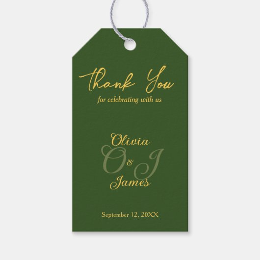 Minimale Olijfgroen en Gouden bruiloft Dank u Cadeaulabel (Voorkant)