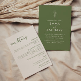 Minimale Olijfgroene All-in-One bruiloft Kaart
