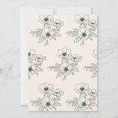 Minimale olijfgroene anemoon kunst bloemige bruilo save the date (Achterkant)