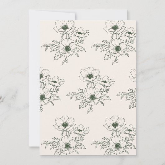Minimale olijfgroene anemoon kunst bloemige bruilo save the date (Achterkant)