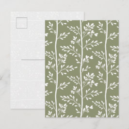 Minimale olijfgroene bloemensilhouet streep kunst briefkaart