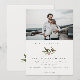 Minimale Olijfstok Foliage Photo Wedding Invite Bedankkaart
