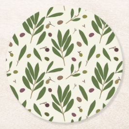 Minimale olijven en bijkantoren - naadloos patroon ronde kartonnen onderzetter
