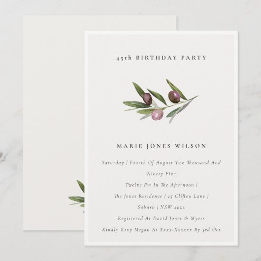 Minimale olijventeelt Alle leeftijden Uitnodigen Bedankkaart (Voorkant / Achterkant)