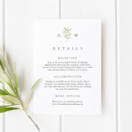 Minimale Olive Branch Wedding Details Informatiekaartje