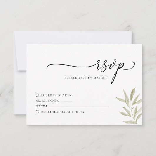 Minimale Olive Branch Wedding RSVP Kaart (Voorkant)