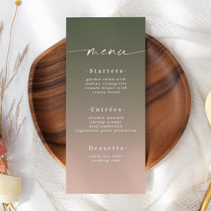 Minimale ombre Hunter Green & Pink Wedding Menu
