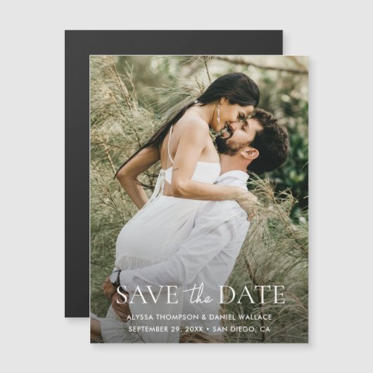 Minimale One Photo Modern bruiloft opslaan van de Magnetische Uitnodiging (Voorkant / Achterkant)