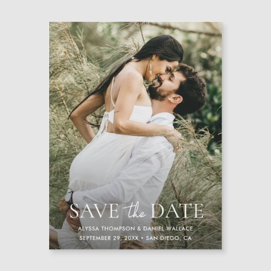 Minimale One Photo Modern bruiloft opslaan van de  Magnetische Uitnodiging (Voorkant)