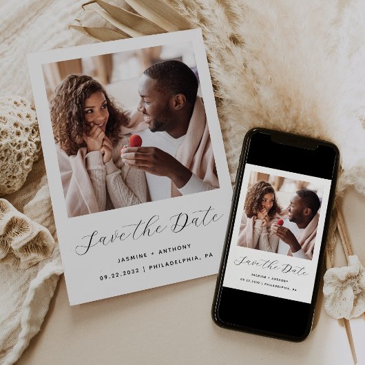 Minimale One Photo Script Zwart en Wit Save The Date