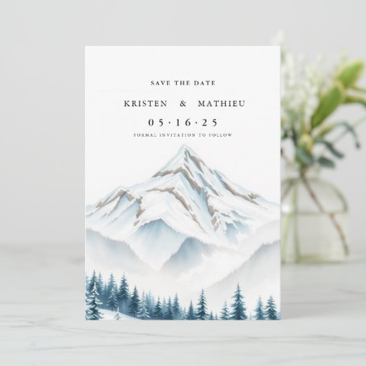 Minimale online berg save the date (Staand voorkant)