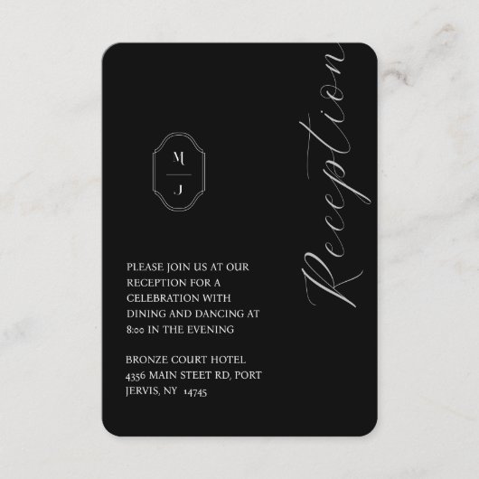 Minimale ontvangst van zwart-wit monogram bruiloft informatiekaartje (Voorkant)