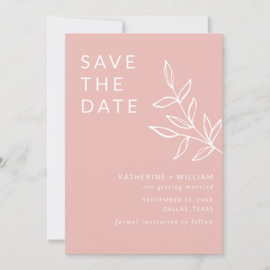 Minimale oogstroze met elegante blindroze sparen d save the date (Voorkant)