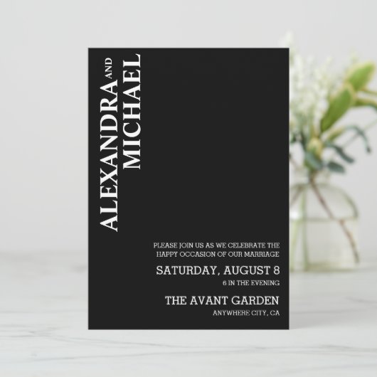 Minimale op zwarte en witte tekst gebaseerde bruil kaart (Staand voorkant)