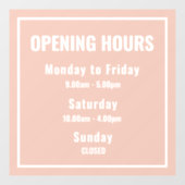 Minimale openingstijden roze raamsticker (Vel)