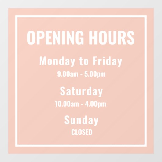 Minimale openingstijden roze raamsticker (Vel)