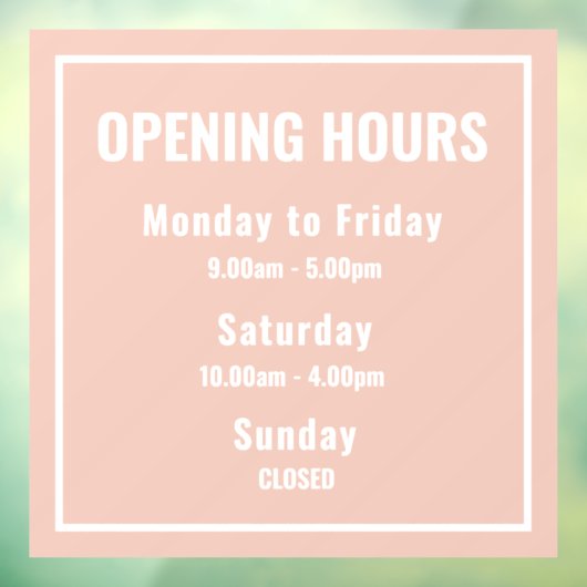 Minimale openingstijden roze raamsticker (Vel 3)