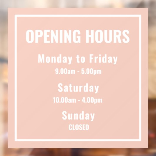 Minimale openingstijden roze raamsticker (Vel 2)