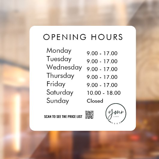 Minimale openingstijden Transparante vensterfolie Raamsticker (Vel 2)