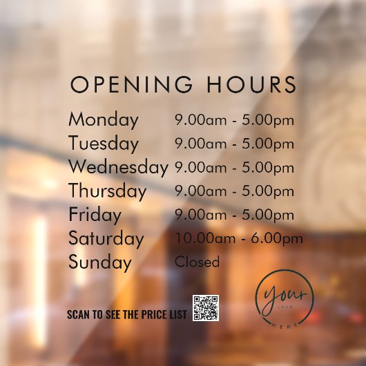 Minimale openingstijden Transparante Windows Cling Raamsticker (Vel 2)