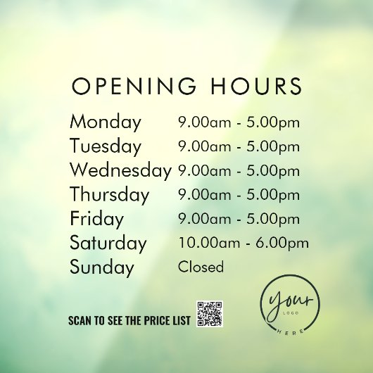 Minimale openingstijden Transparante Windows Cling Raamsticker (Vel 3)