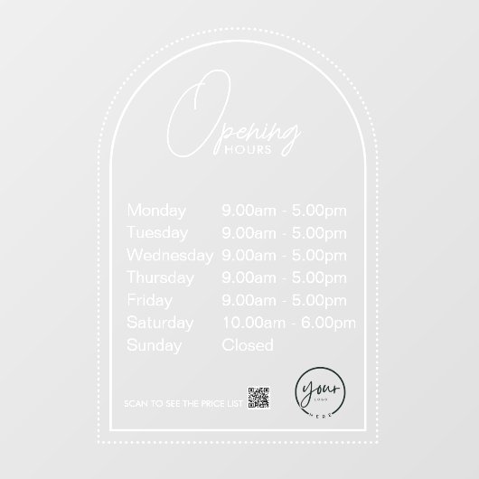 Minimale openingstijden Transparante Windows Cling Raamsticker (Vel)