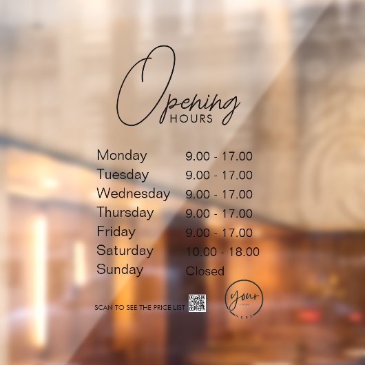 Minimale openingstijden Transparante Windows Cling Raamsticker (Vel 2)