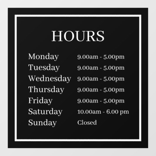 Minimale openingstijden Venster Cling Raamsticker (Vel)