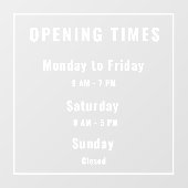 Minimale openingstijden wit raamsticker (Vel)