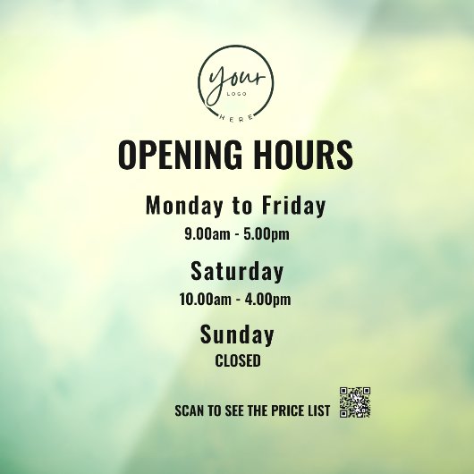 Minimale openingstijden Witte Windows Cling Raamsticker (Vel 3)