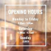 Minimale openingstijden Witte Windows Cling Raamsticker (Vel 2)