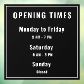 Minimale openingstijden zwart raamsticker (Vel 3)