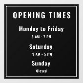 Minimale openingstijden zwart raamsticker (Vel)