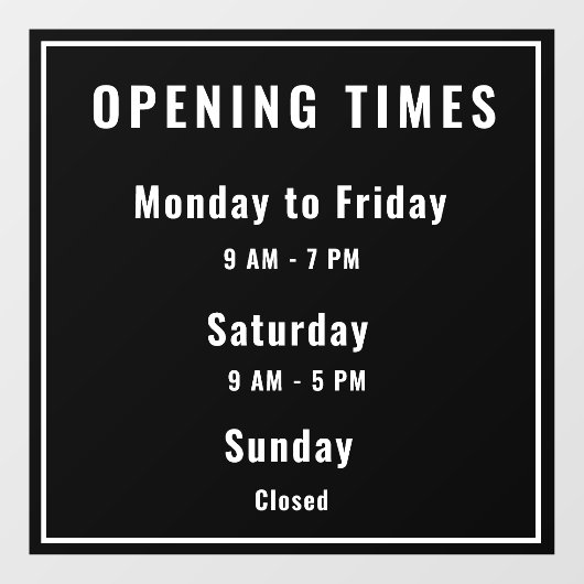 Minimale openingstijden zwart raamsticker (Vel)