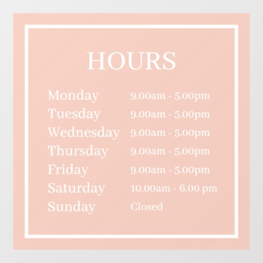 Minimale openingsuren roze raamfolie raamsticker (Vel)